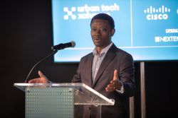 Kofi Bonner, CEO of Bedrock, speaks at Urban Tech Xchange official launch